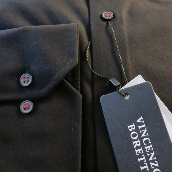 Final $6 3/$15 Mens Vincenzo Boretti Long Sleeve Shirt Sz. 16.5 Black / Red Trim - Picture 2 of 5